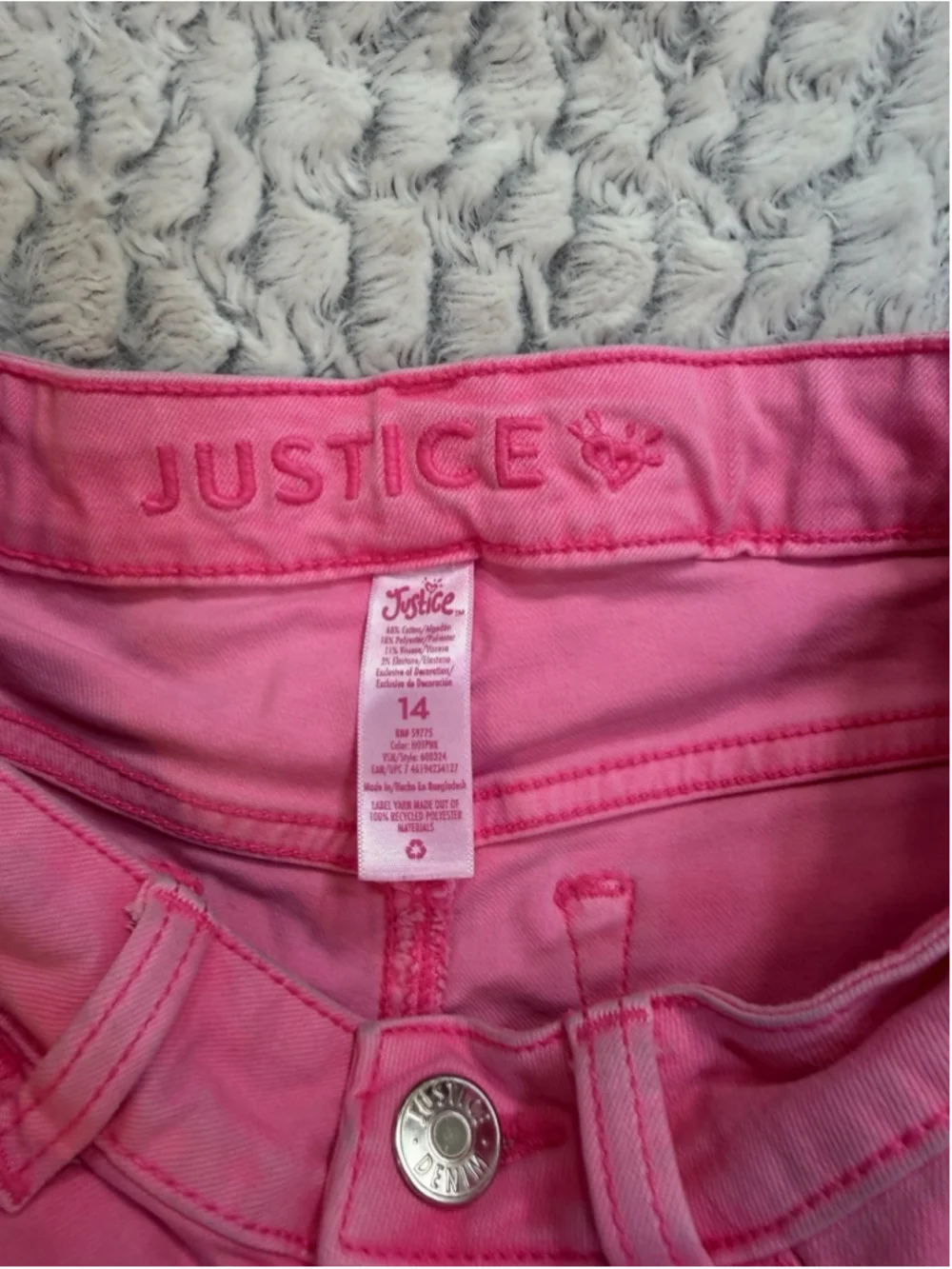 Justice Girls Size 14 Pink Denim Mini Mom Cut-Off Shorts Distressed Pockets